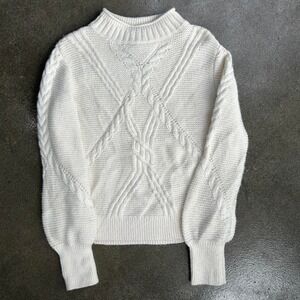 Vintage Banana Republic Size Small White Preppy Cable Knit Pullover Sweater